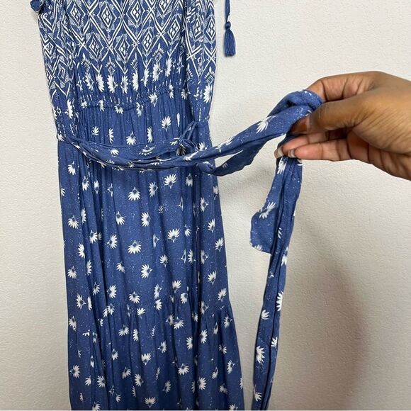 In Loom‎ Maxi Dress Small Bohemian Southwestern Daisy Floral Print Blue White - Picture 7 of 10